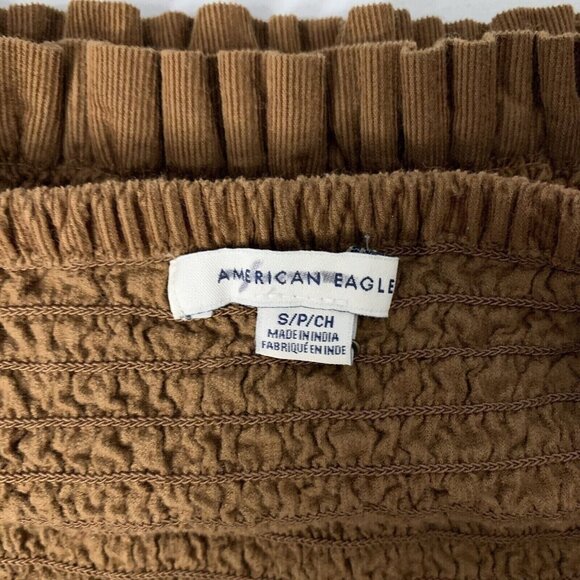 American Eagle Crop Top Small Brown Stretch Smocked Ribbed Y2K Tank - Picture 4 of 5